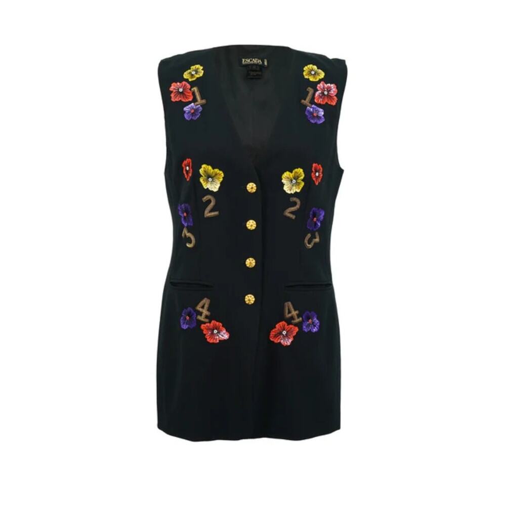 Escada Vintage Wool Number Flower Embellished Vest